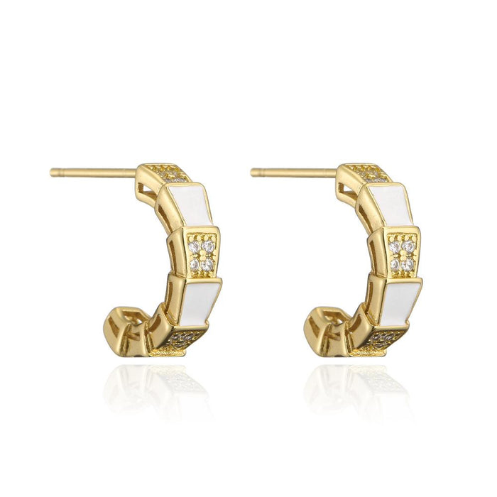 Light Luxury Style Oil Drop Gold Color Zircon Geometric Earrings