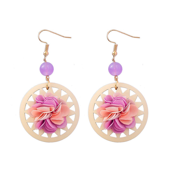 Summer Women's Hand Woven Flower Wooden Earrings