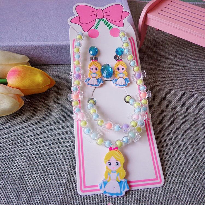 Children's Jewelry Cartoon Princess Sweater Chain Necklace Bracelet Set