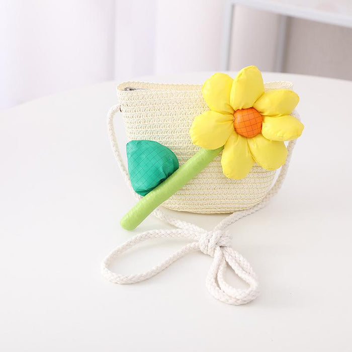 Trendy Three-dimensional Five-petal Flower Children's Wavy Straw Hat Bag Set