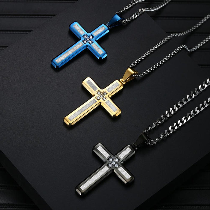 Men's Fashion Emery Cross Stainless Steel Pendant Necklace