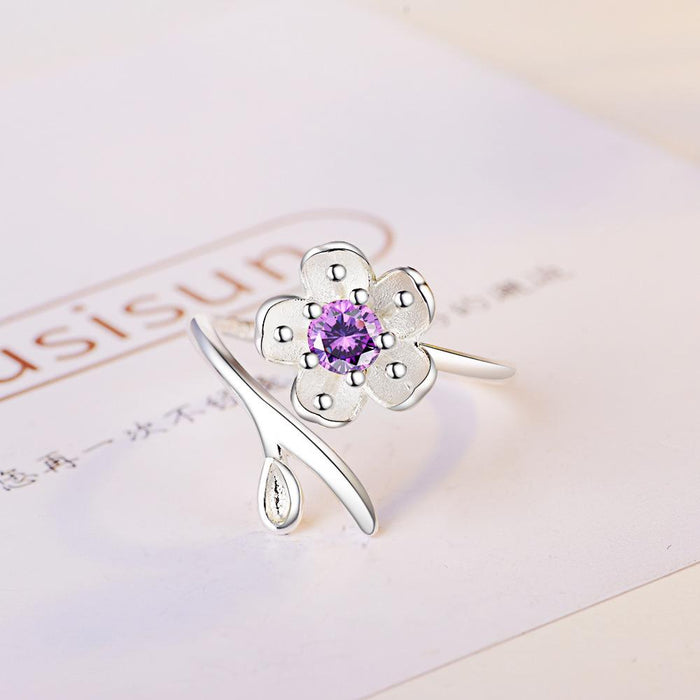 Simple Temperament Flower Women's Open Ring