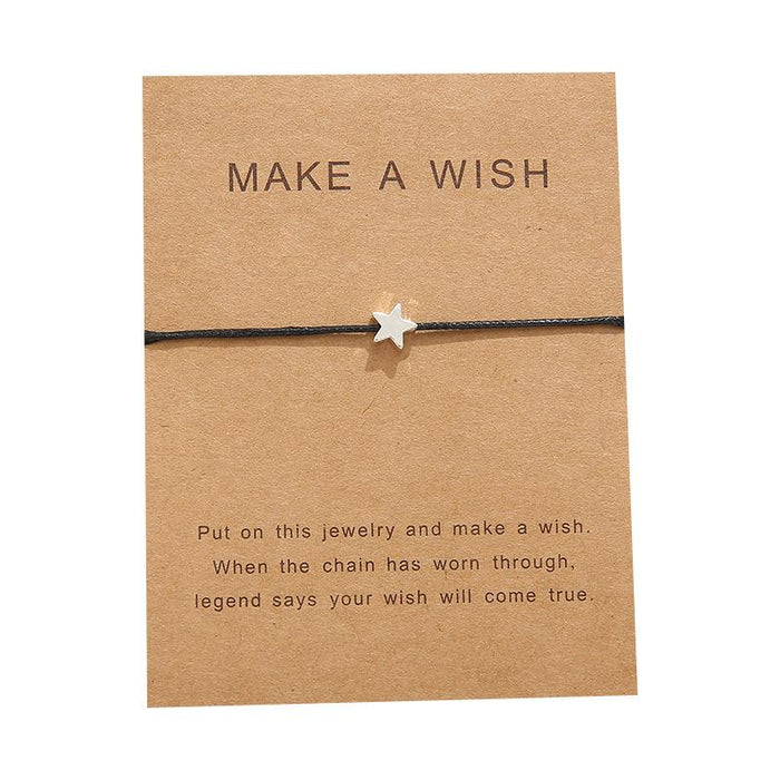 Simple Silver Star Blessing Card Rope Bracelet