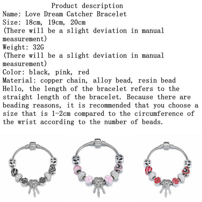 DIY Big Hole Bead Hollow Heart Dream Catcher Bracelet