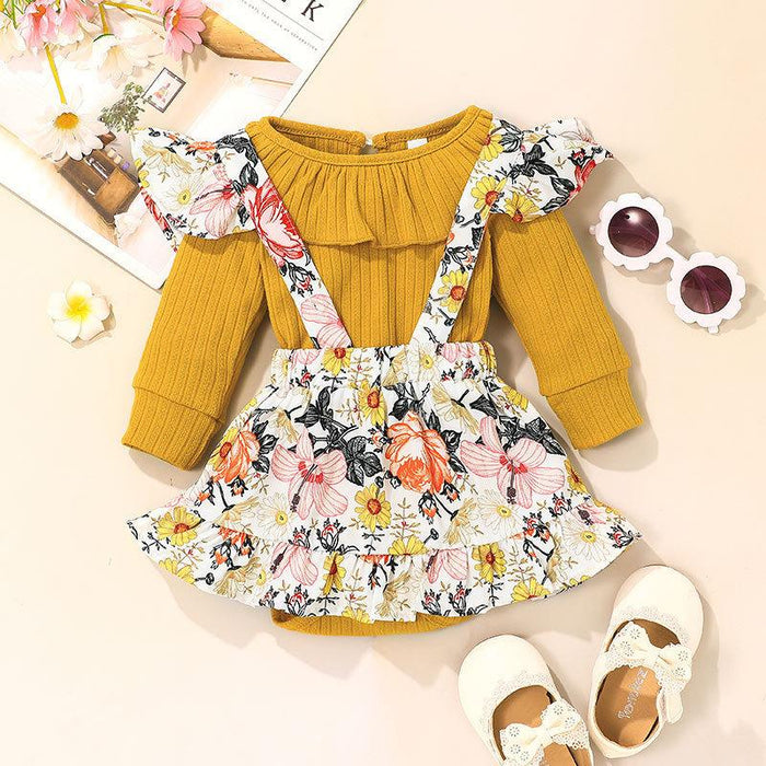 Baby Floral Jumpsuit + Suspender Skirt Two-piece Set