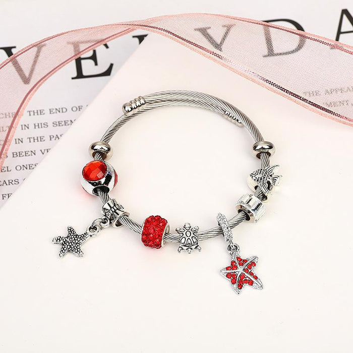 Stainless Steel Bracelet Starfish Sea Animal Beaded Bracelet