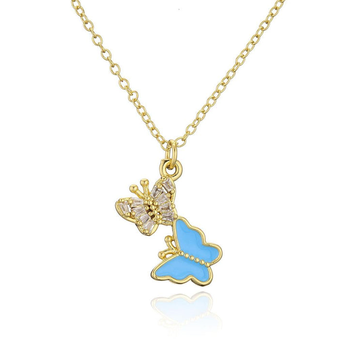 Fashion Personality Two Butterfly Pendant Zircon Gold Color Necklace