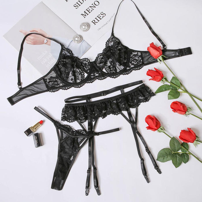 Women Lace Underwear Sexy Bra Lingerie Three Piece Set