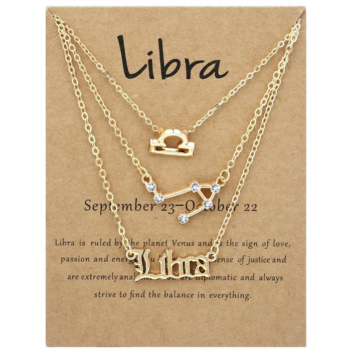 Twelve Constellations Retro Alphabet Symbol Diamond Set Three Piece Necklace