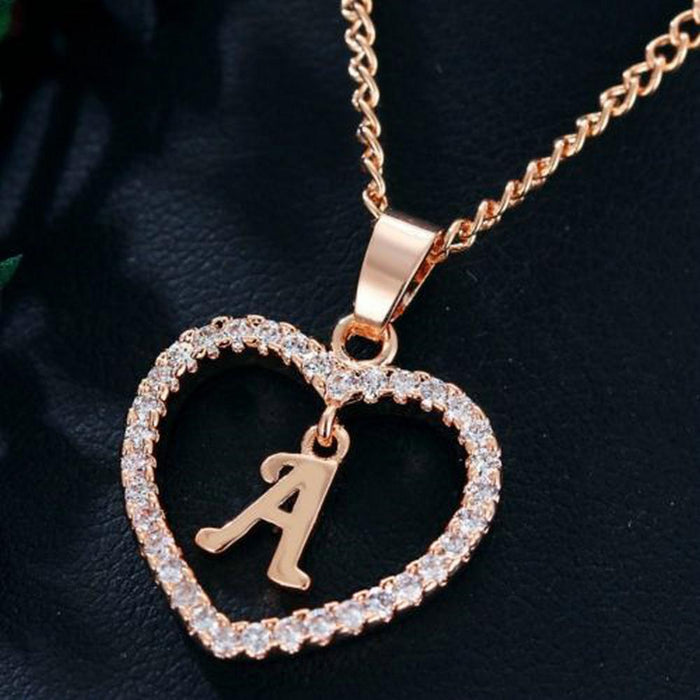 Womens Initials Heart Pendant 26 Letters Necklace