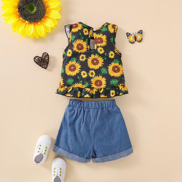 Sunflower sleeveless top jeans two piece set
