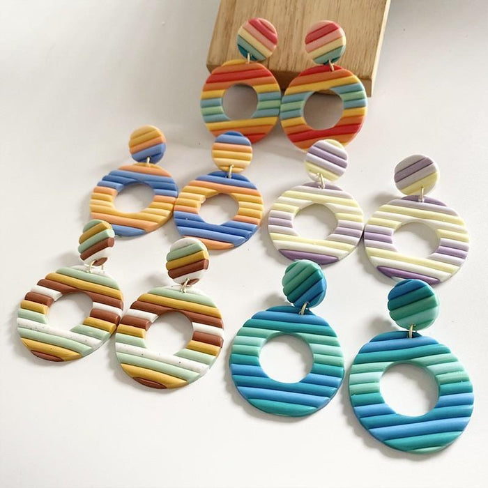 Rainbow soft pottery Earrings geometric U-shaped clay Earrings temperament Fashion Earrings
