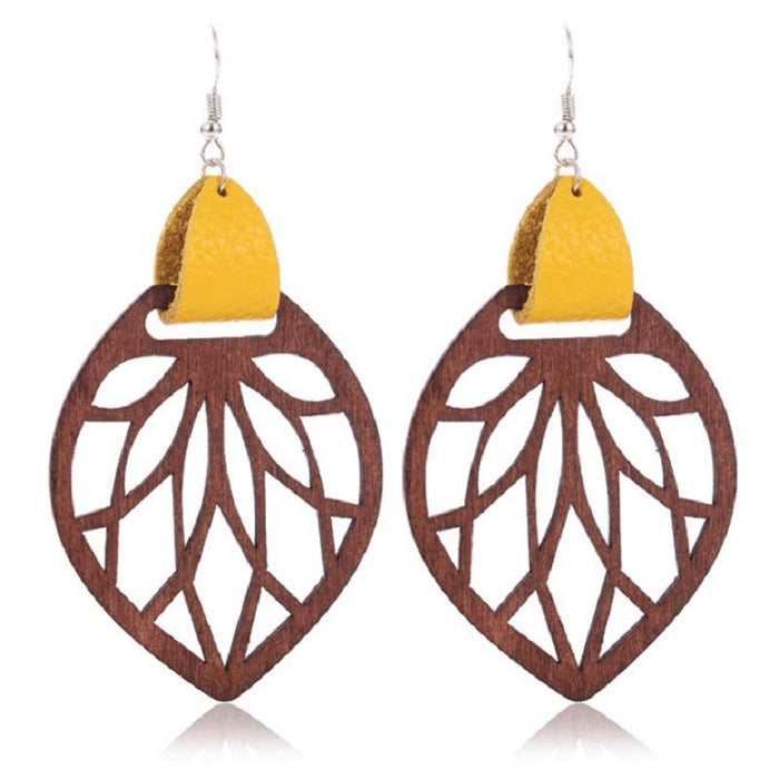 New Floral Pattern Cutout Wood Women's Earrings