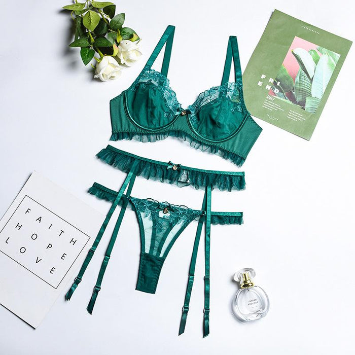 Women's Sexy Flower Embroidery Lace Push Up Underwear Set