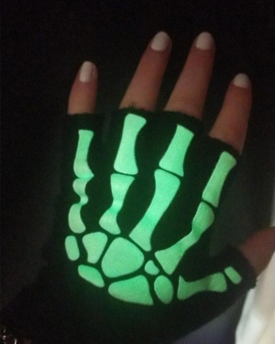 New Punk Unisex Halloween Skeleton Skull Half Finger Gloves