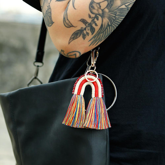 Tassel Keychains Hand Woven Rainbow Pendant