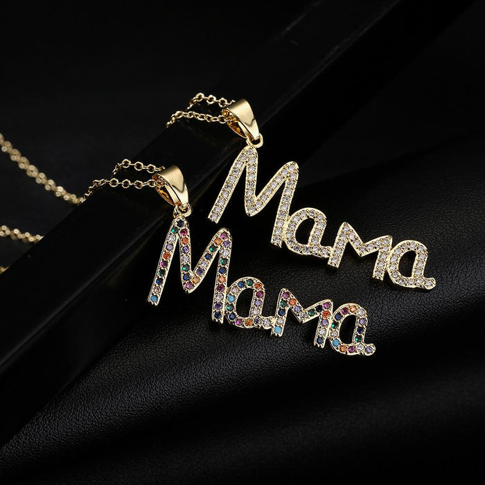 New Mother's Day Gift Gold Color Zircon Mom Pendant Necklace