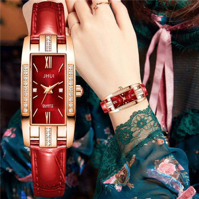 Luxury Watches Women Square Rose Gold Wrist Watch Leather Fashion Ladies Quartz Clock