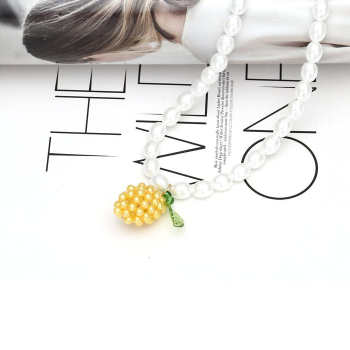 Hand woven lemon pearl collarbone chain neck chain