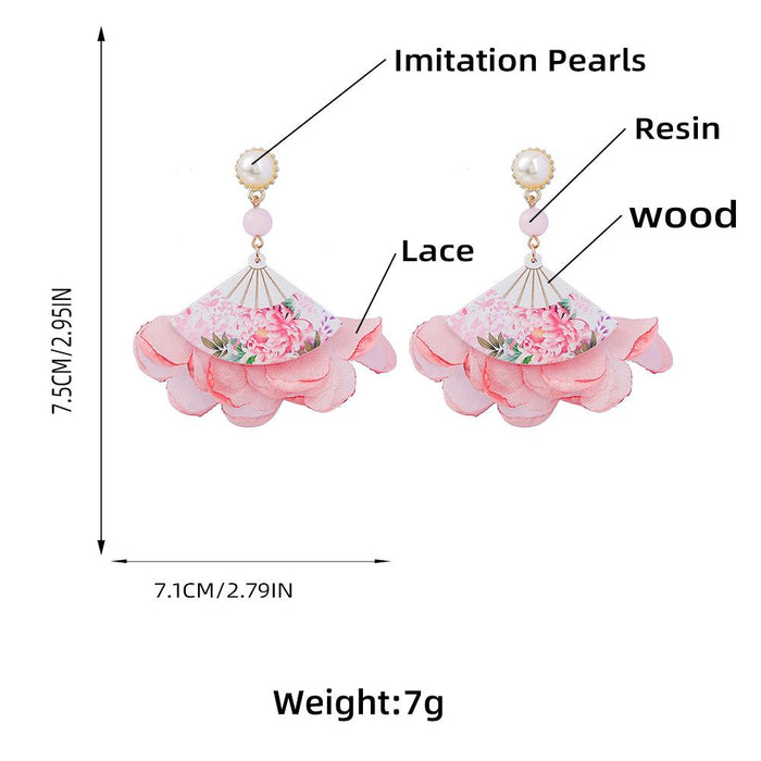 Simple Fan-shaped Lace Flower Earrings