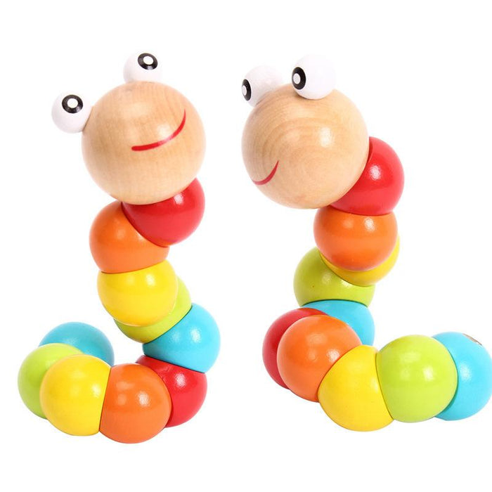 New Wooden Elastic Color Worm Caterpillar Toy Twisted Wood