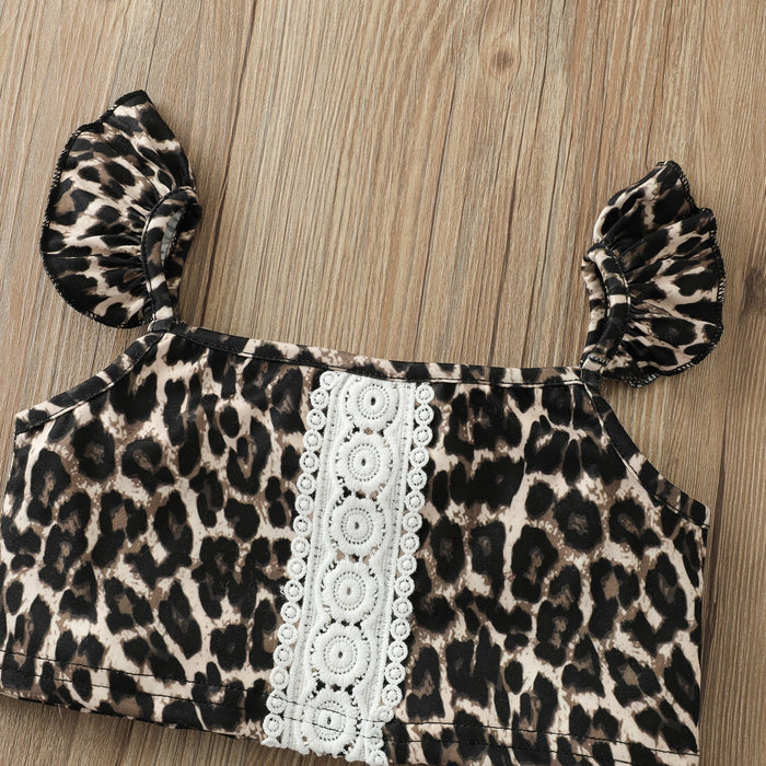 Leopard corduroy small fly sleeve two piece set