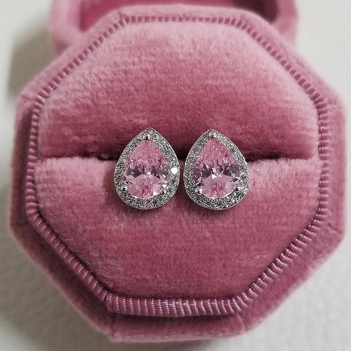 Silver Zircon Stud Pink Earings