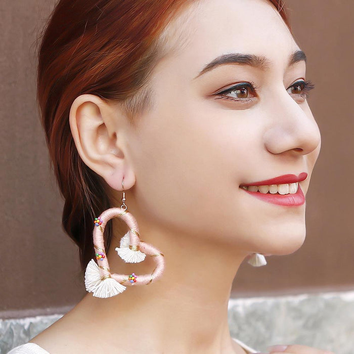Hand Woven Earrings 2022 New Vintage Peach Heart Earrings