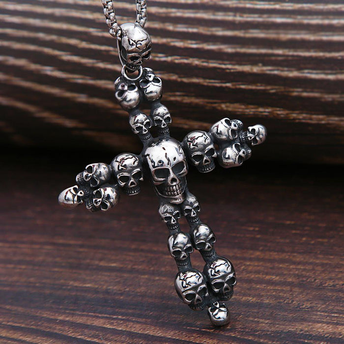 Gothic Men Motorcycle Rider Cross Skull Pendant Necklace
