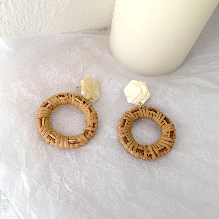 Retro Exaggerated Acrylic Resin Geometric Circular Rattan Earrings Jewelry