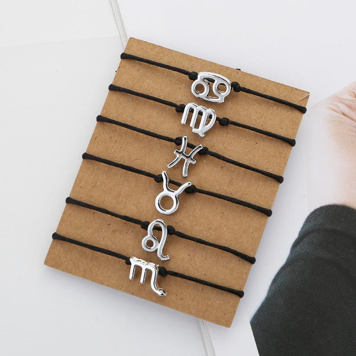 Twelve Constellations Bracelet Constellation Card Adjustable Black Rope Bracelet