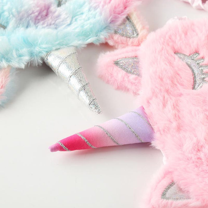 Cartoon Silver Horn Plush Unicorn Sleeping Shade Eye Mask