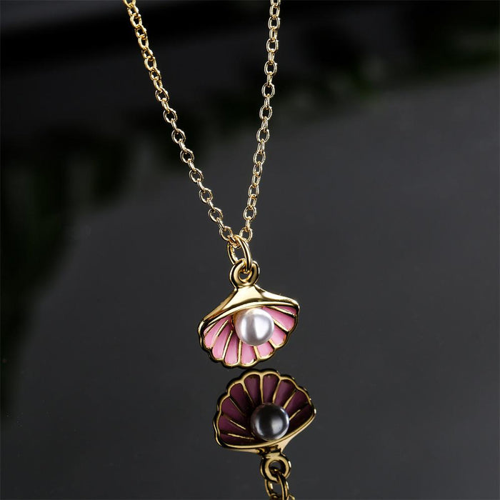 Oil Drop Shell Shape Pendant Gold Women's Necklace