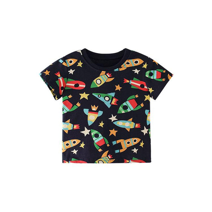 Boys' printed cotton T-shirt with round sleeves