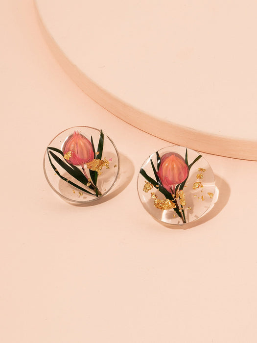Fashion Personalized Resin Round Flower Transparent Earrings