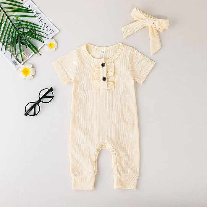 Casual Baby Girl Solid Color Short Sleeve Jumpsuit