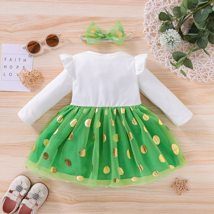 Four leaf grass mesh dress for children