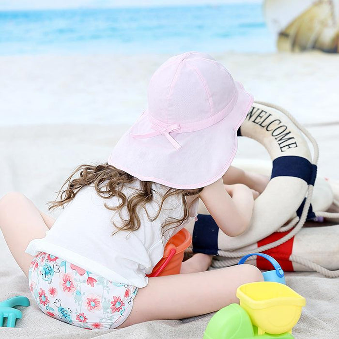 Light Pink Ruffled Outdoor Sunscreen Thin Children's Shawl Hat