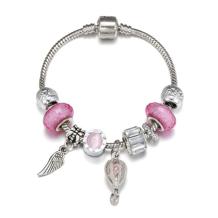 Pink hot air balloon Wing Pendant Bracelet