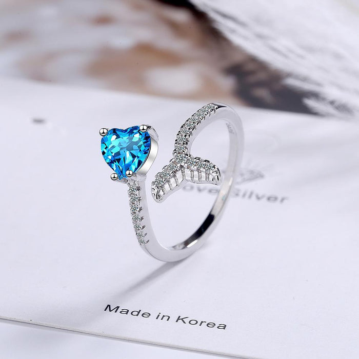 Fashion Heart Blue Fishtail Open Ring