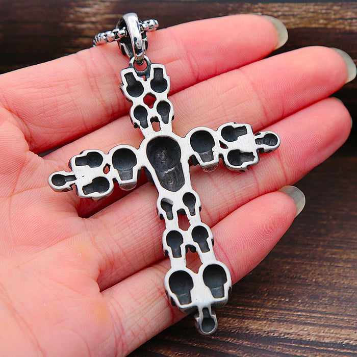 Gothic Men Motorcycle Rider Cross Skull Pendant Necklace