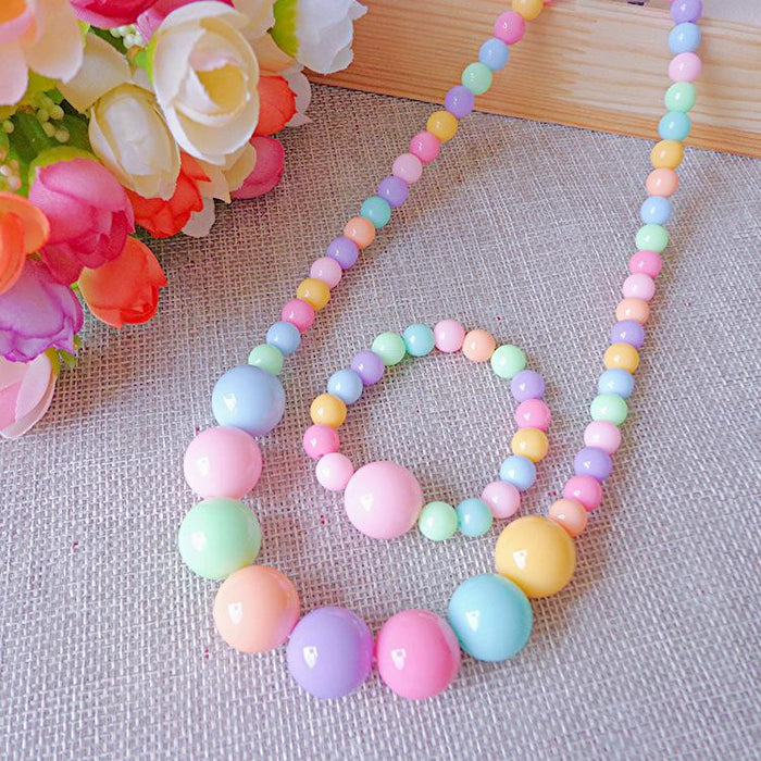 Girls Color Beaded Jewelry PRINCESS NECKLACE BRACELET SET