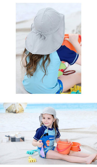 Summer Thin Grey Ruffled Outdoor Sunscreen Children's Shawl Hat