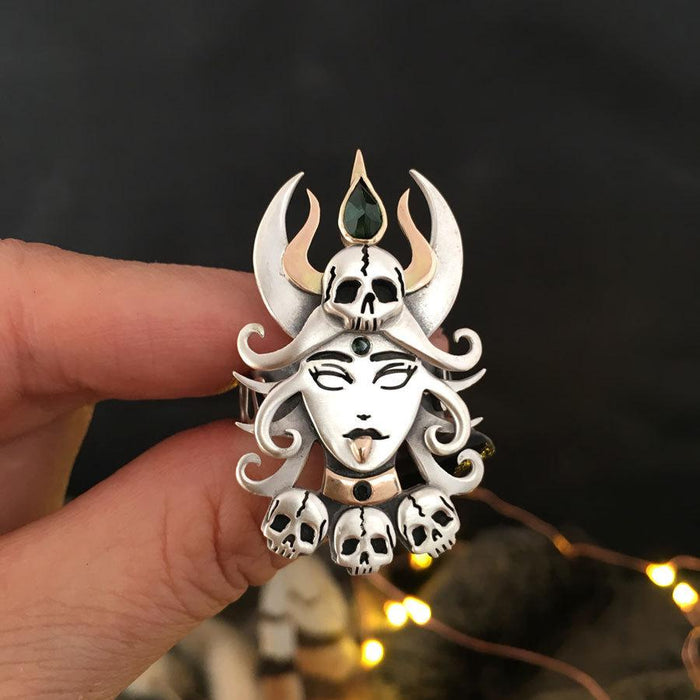 Vintage Punk Witch Skull Ring