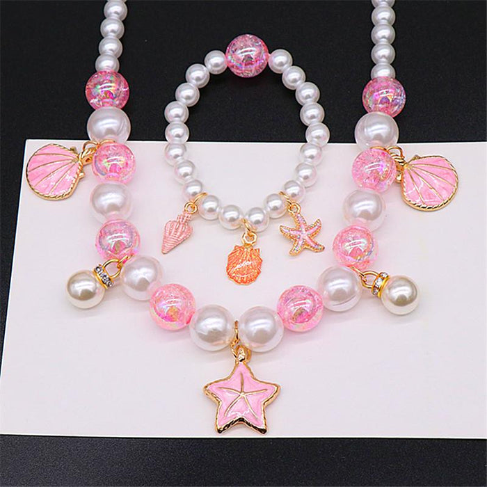 Children's Pearl Necklace Bracelet Set Shell Ocean Series