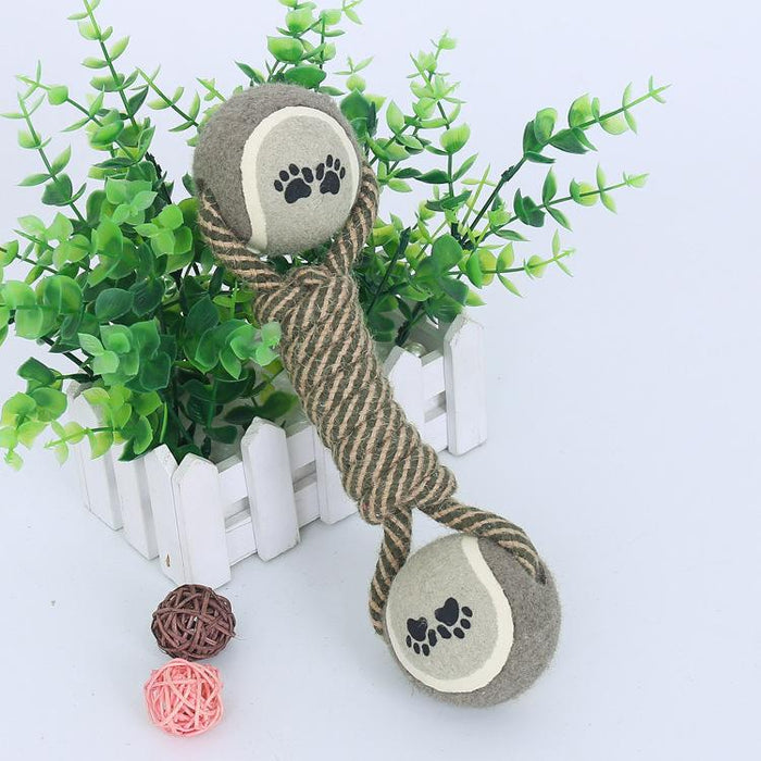 Pet Chew Toy Cotton Rope Tennis Dumbbell Rubber Toy