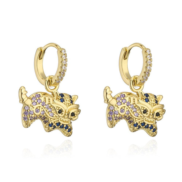 New Light Luxury Gold Color Zircon Animal Earrings