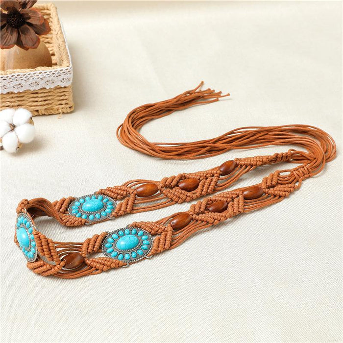 National style women's belt woven belt acrylic woven women's waist chain