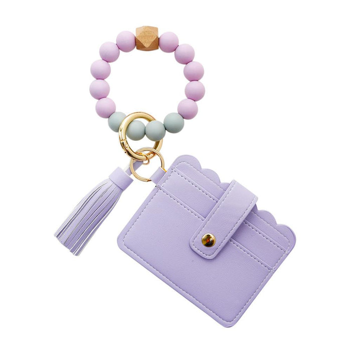 Silicone Leather PU Tassel Card Bag Bracelet Keychain