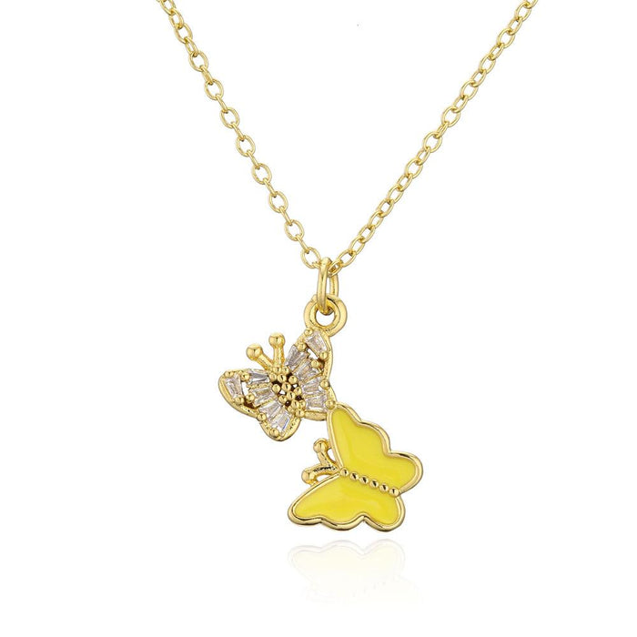 Fashion Personality Two Butterfly Pendant Zircon Gold Color Necklace